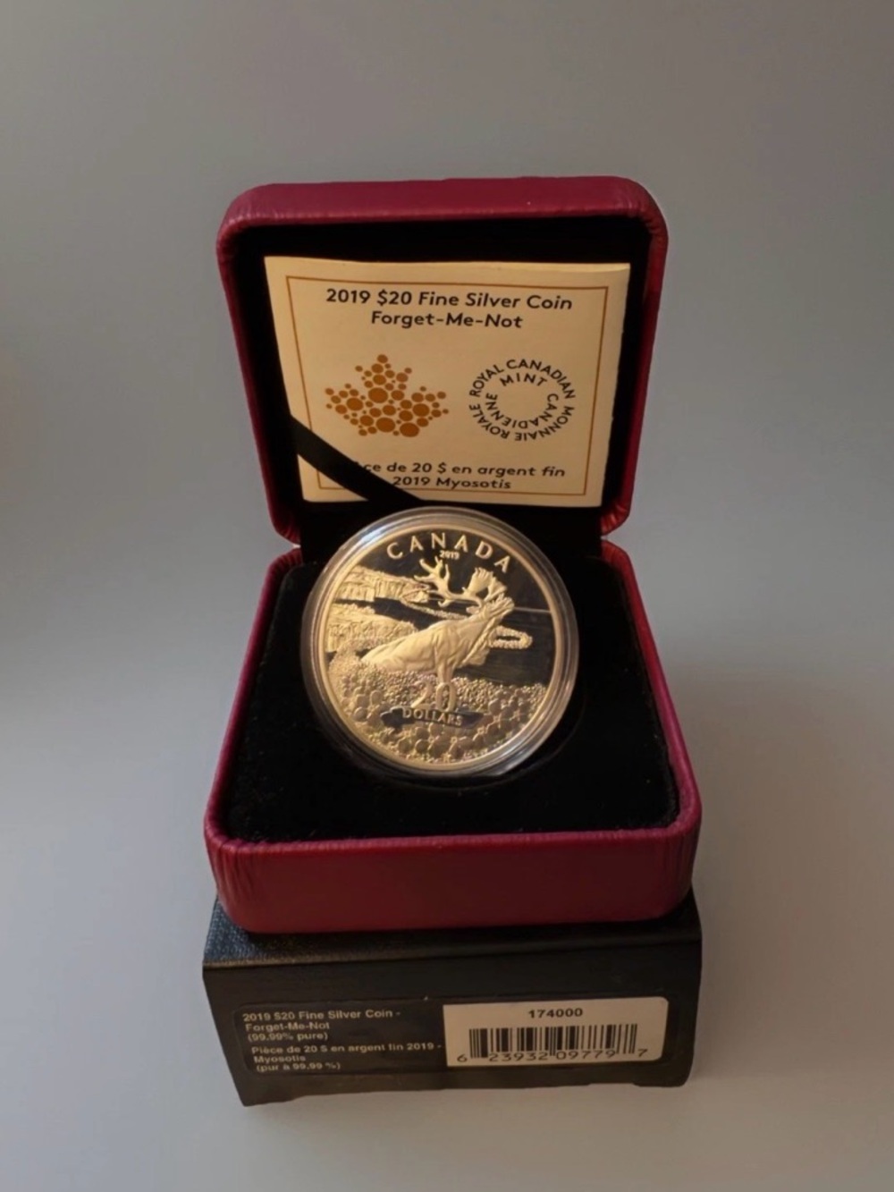 2019 Forget-Me-Not Flowers $20 1OZ Silver Proof Coin Canada Newfoundland Caribou